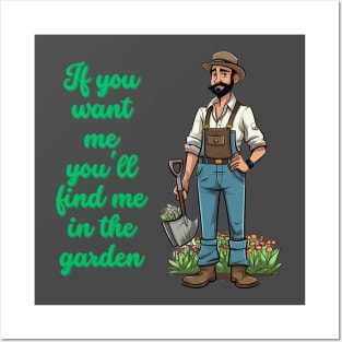 Cartoon design of a male gardener with humorous saying Posters and Art